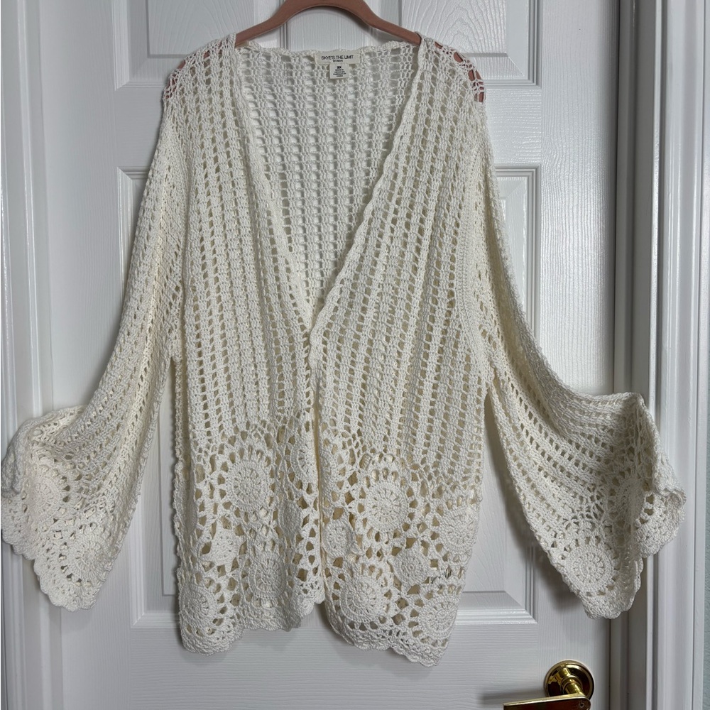 Boho Cream Crochet Sweater